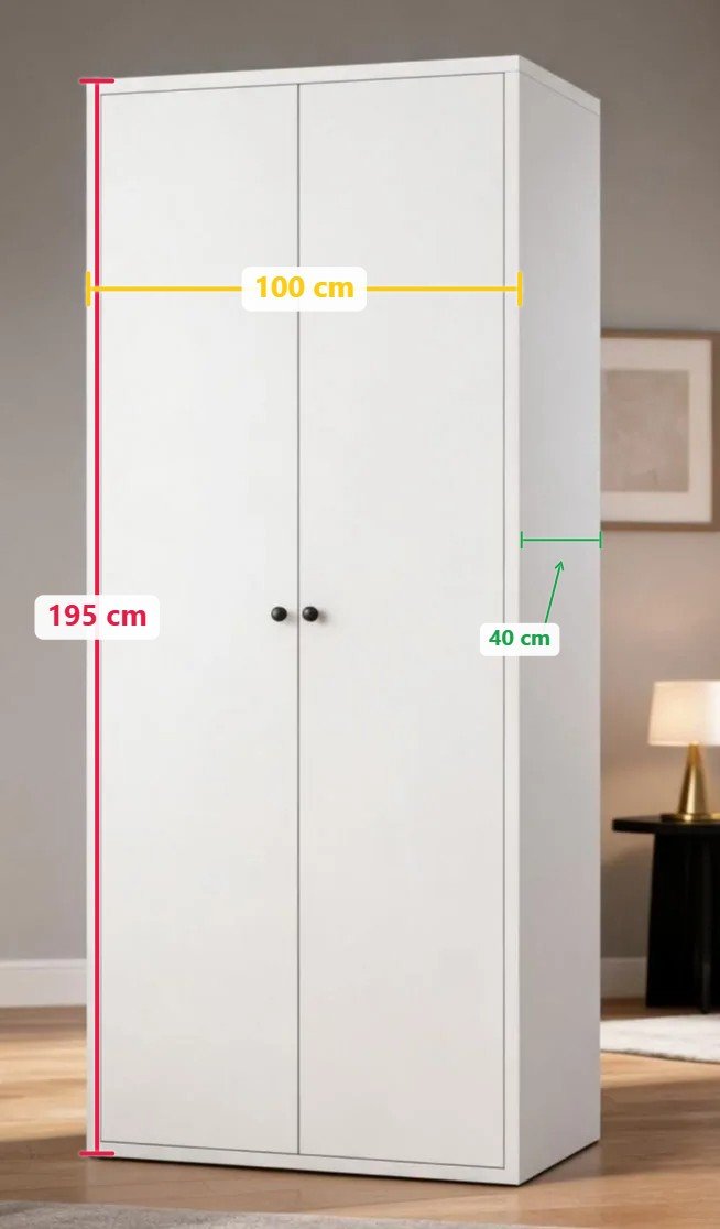Used White 2-Door Storage Cabinet with Shelves – 195 × 100 × 40 cm
